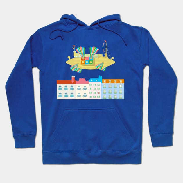 Flapping Fans Dirigible Flying Machine Flying Over City Hoodie by oknoki